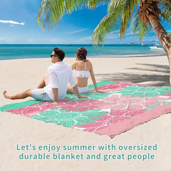 BYDOLL Beach Blanket Sandproof Waterproof 78''×81'' 1-4 Adults Compact Lightweight Oversized Beach Blanket Large Picnic Mat Beach Blanket for Travel Camping Hiking Picnic
