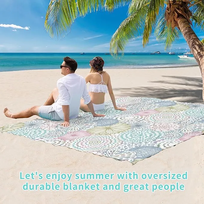 BYDOLL Beach Blanket Sandproof Waterproof 78''×81'' 1-4 Adults Compact Lightweight Oversized Beach Blanket Large Picnic Mat Beach Blanket for Travel Camping Hiking Picnic