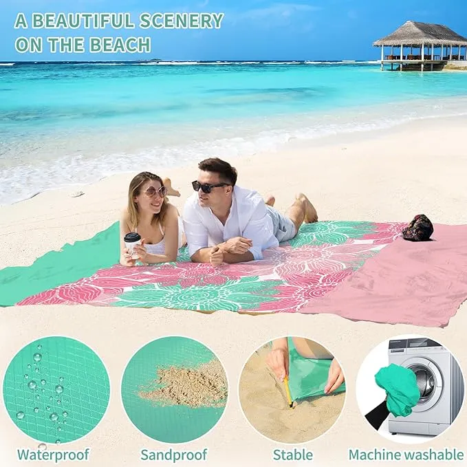 BYDOLL Beach Blanket Sandproof Waterproof 78''×81'' 1-4 Adults Compact Lightweight Oversized Beach Blanket Large Picnic Mat Beach Blanket for Travel Camping Hiking Picnic