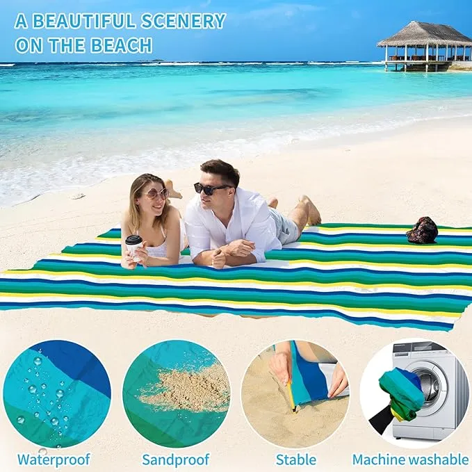 BYDOLL Beach Blanket Sandproof Waterproof 78''×81''1-4 Adults Compact Lightweight Oversized Beach Blanket Large Picnic Mat Beach Blanket for Travel Camping Hiking Picnic