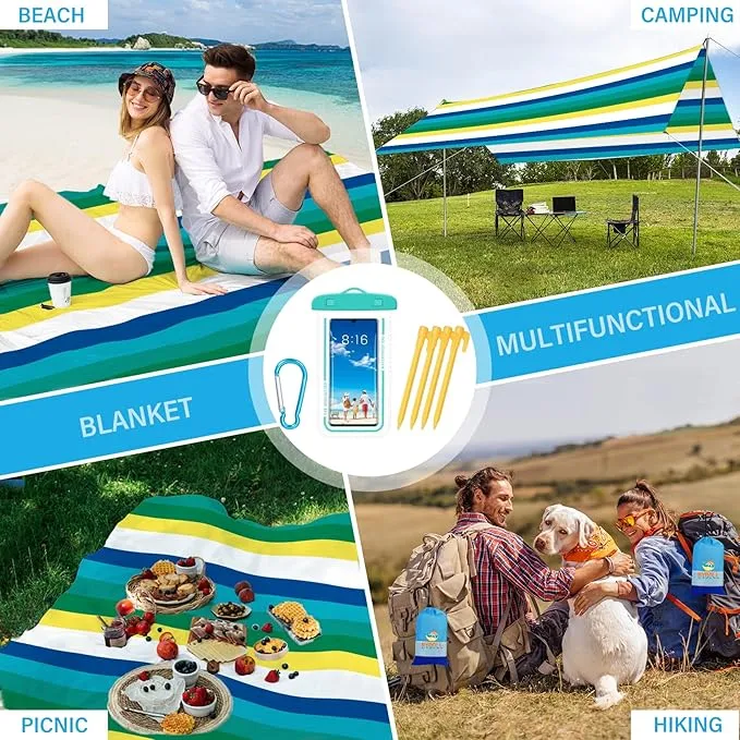 BYDOLL Beach Blanket Sandproof Waterproof 78''×81''1-4 Adults Compact Lightweight Oversized Beach Blanket Large Picnic Mat Beach Blanket for Travel Camping Hiking Picnic