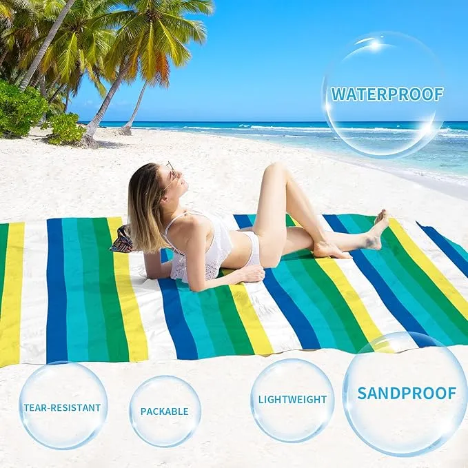 BYDOLL Beach Blanket Sandproof Waterproof 78''×81''1-4 Adults Compact Lightweight Oversized Beach Blanket Large Picnic Mat Beach Blanket for Travel Camping Hiking Picnic