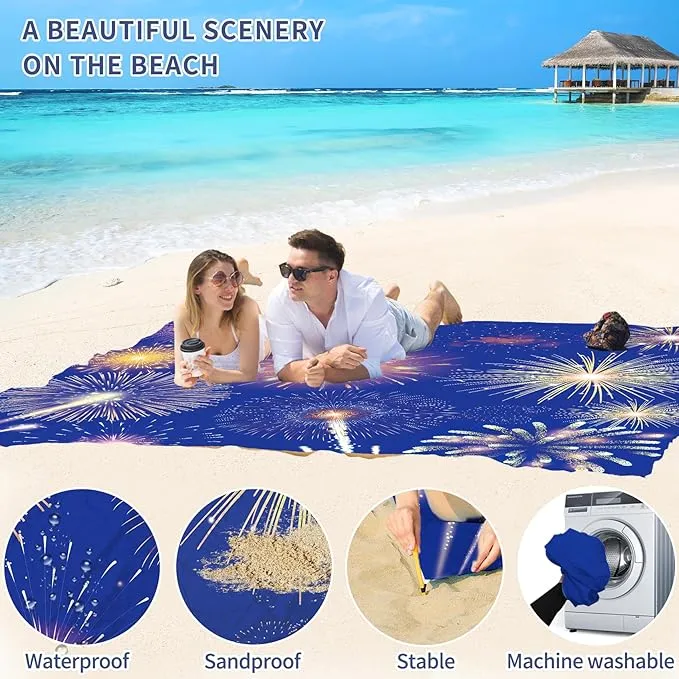 BYDOLL Beach Blanket Sandproof Waterproof Firework 78''×110''1-7 Adults Compact Lightweight Oversized Beach Blanket Large Picnic Mat Beach Blanket for Travel Camping Hiking Picnic