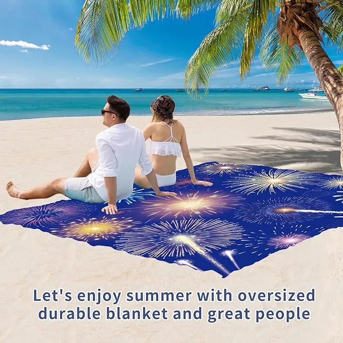 BYDOLL Beach Blanket Sandproof Waterproof Firework 78''×110''1-7 Adults Compact Lightweight Oversized Beach Blanket Large Picnic Mat Beach Blanket for Travel Camping Hiking Picnic