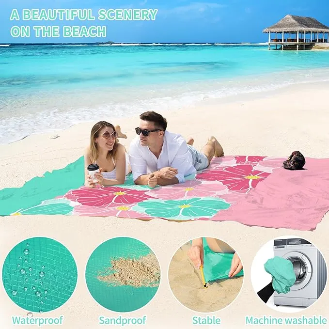 BYDOLL Beach Blanket Waterproof Sandproof Oversized 78''×81''1-5 Adults Lightweight Beach Blanket Large Picnic Mat Beach Blanket for Travel Camping Hiking Picnic