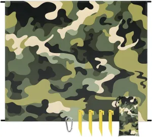 Camo Beach Blanket, Sandproof Beach Mat, 68 x 59 Waterproof Quick Drying Sand Free Mat with 4 x Ground Spikes for Outdoor Travel Camping Hiking, Camouflage