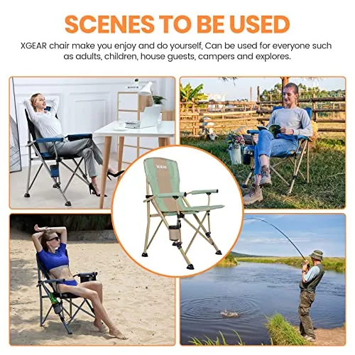 Camping Chair Hard Arm High Back Lawn Chair Heavy Duty w/ Cup Holder
