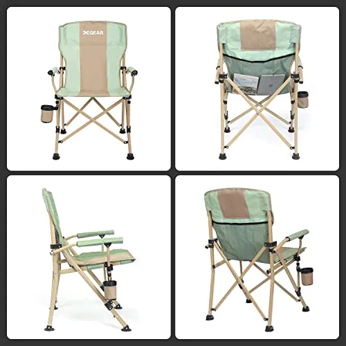 Camping Chair Hard Arm High Back Lawn Chair Heavy Duty w/ Cup Holder