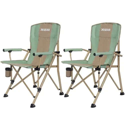 Camping Chair Hard Arm High Back Lawn Chair Heavy Duty w/ Cup Holder