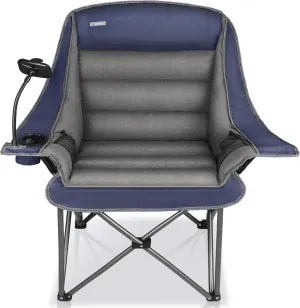 Camping Chairs for Adults-Oversized Extra Large Lawn Chair,Folding Comfy Padded Chair w/Phone Holder,Side Pocket,Cup Holder for Outdoor,Wide&Thick,Heavy Duty 400Lbs,Blue