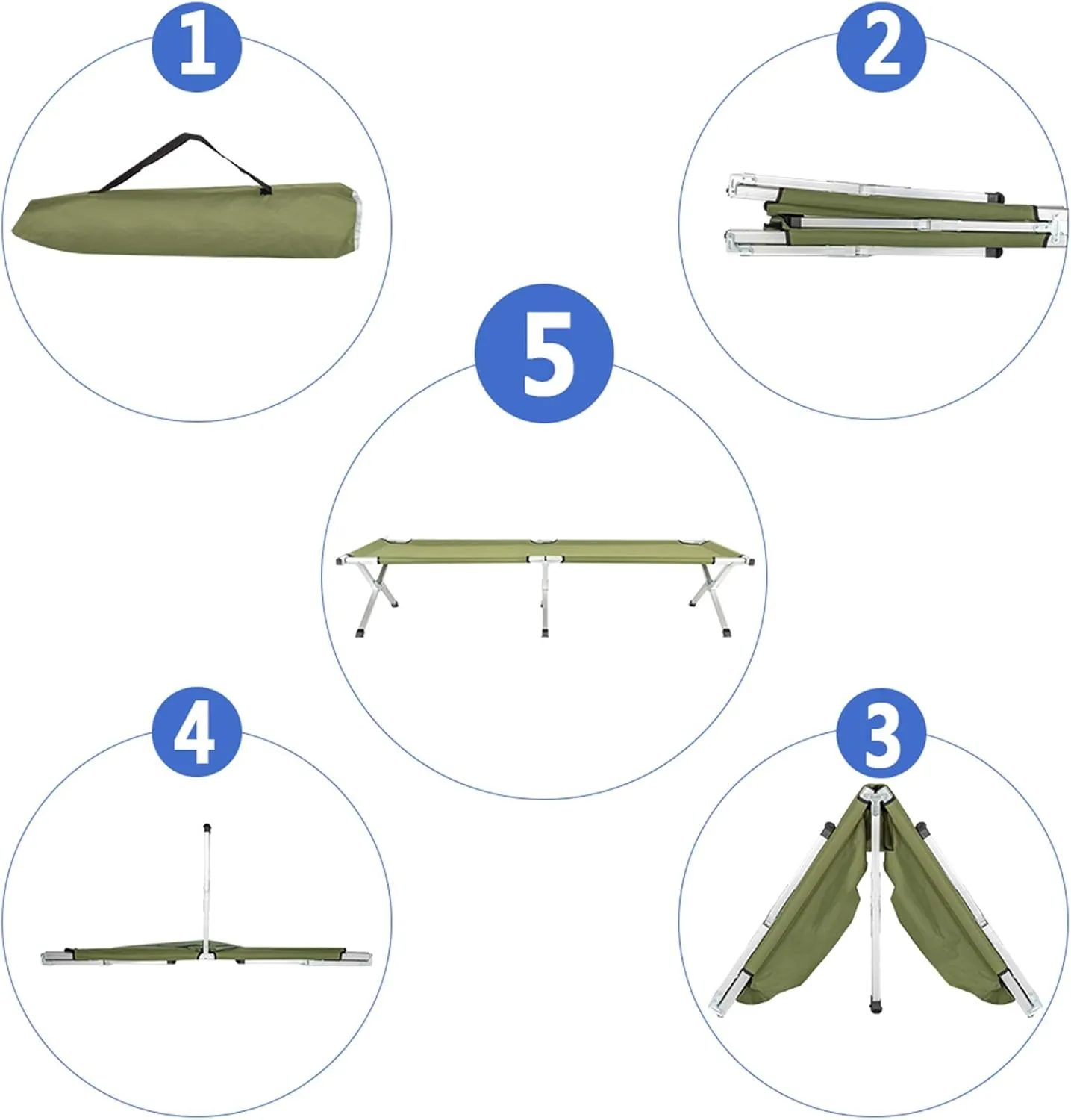 Camping Cot Folding Bed, Portable Oxford Sleeping Cot for Outdoor with Carry Bag, Strong Steel Frame Supports Campers up to 6ft 2in or 265lbs, Great for Camping & Lounging (6ft, 1, Pack)