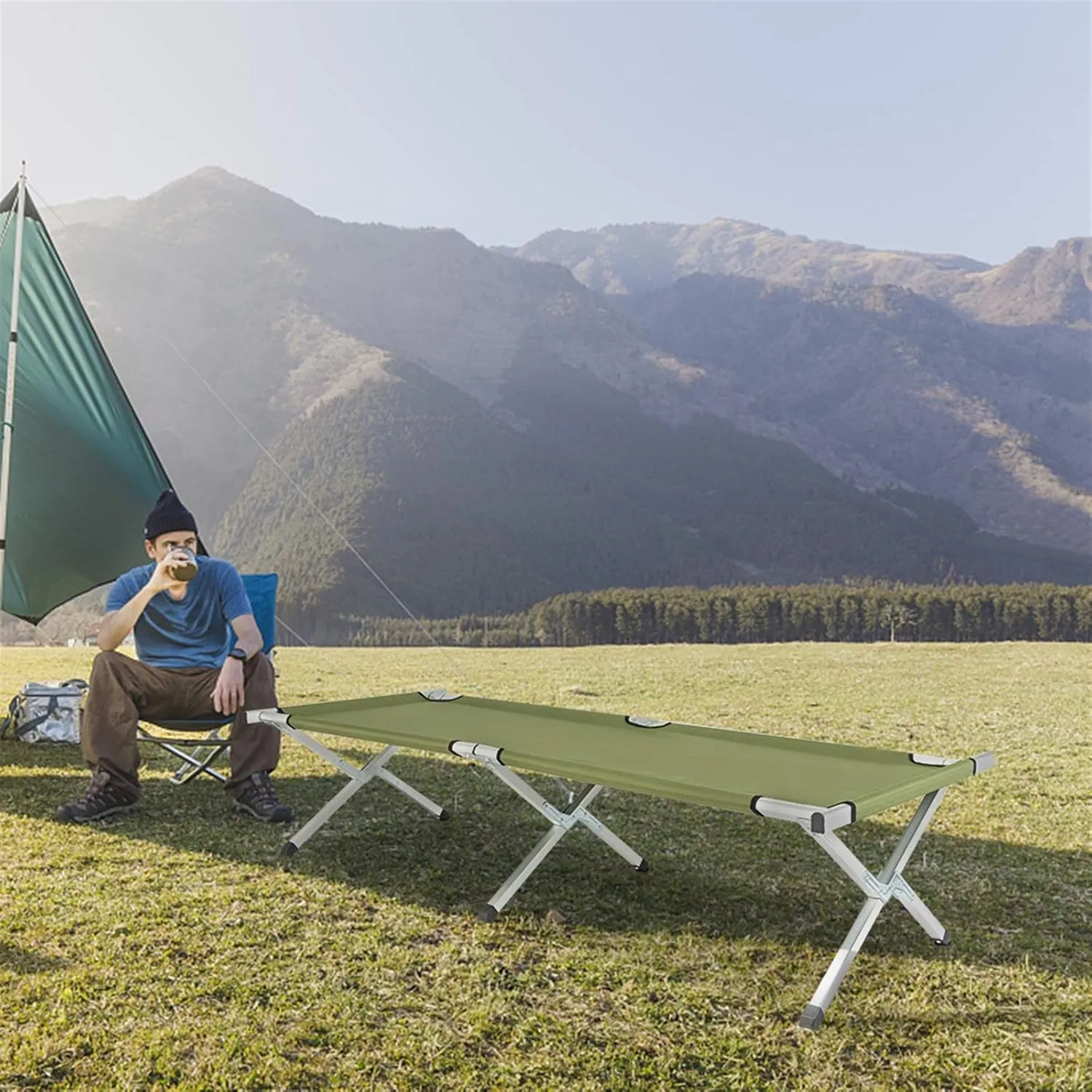 Camping Cot Folding Bed, Portable Oxford Sleeping Cot for Outdoor with Carry Bag, Strong Steel Frame Supports Campers up to 6ft 2in or 265lbs, Great for Camping & Lounging (6ft, 1, Pack)