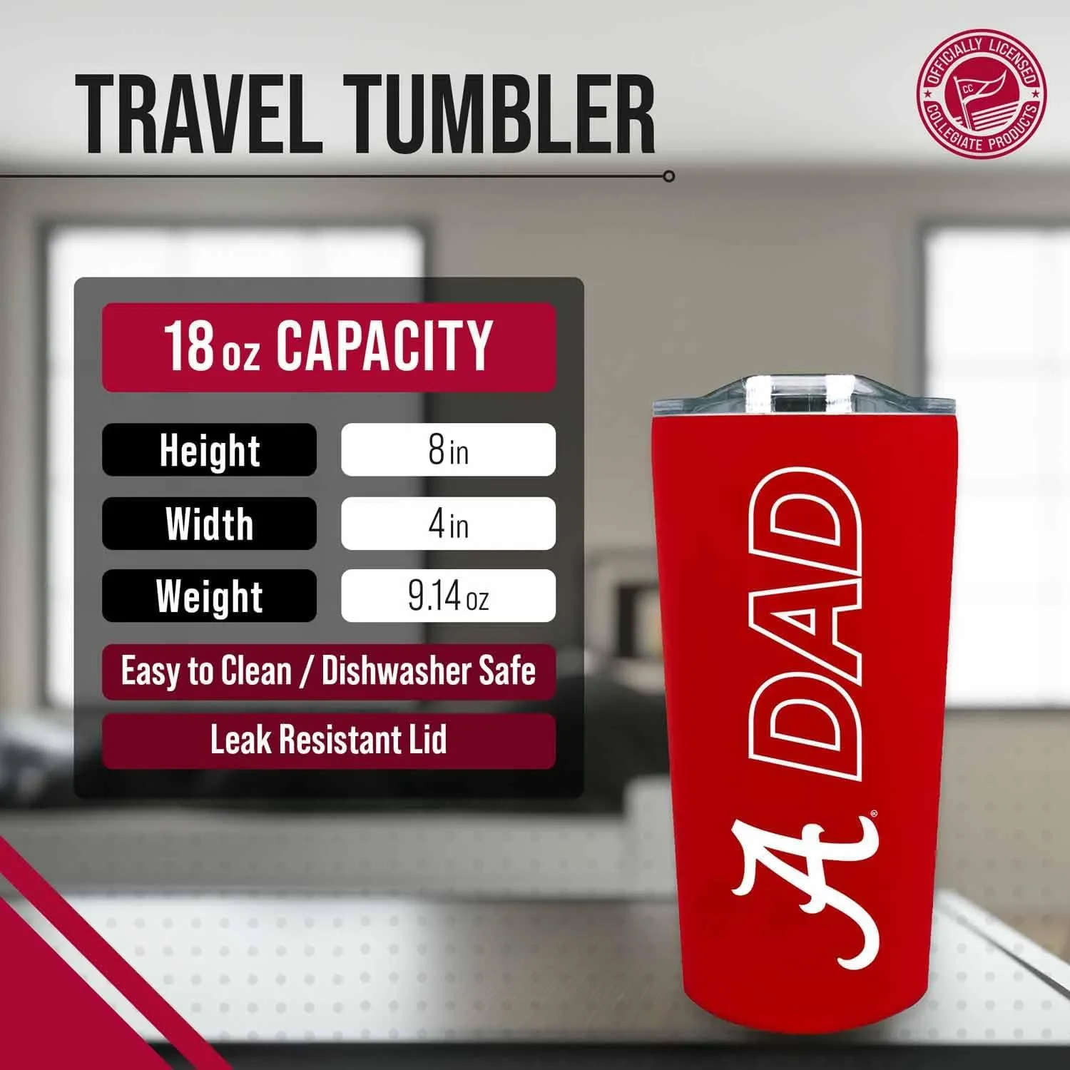 Campus Colors NCAA Stainless Steel Travel Tumbler for Dad - 18 oz - Double Walled Insulated Drinkware (Arizona State Sun Devils - Black)