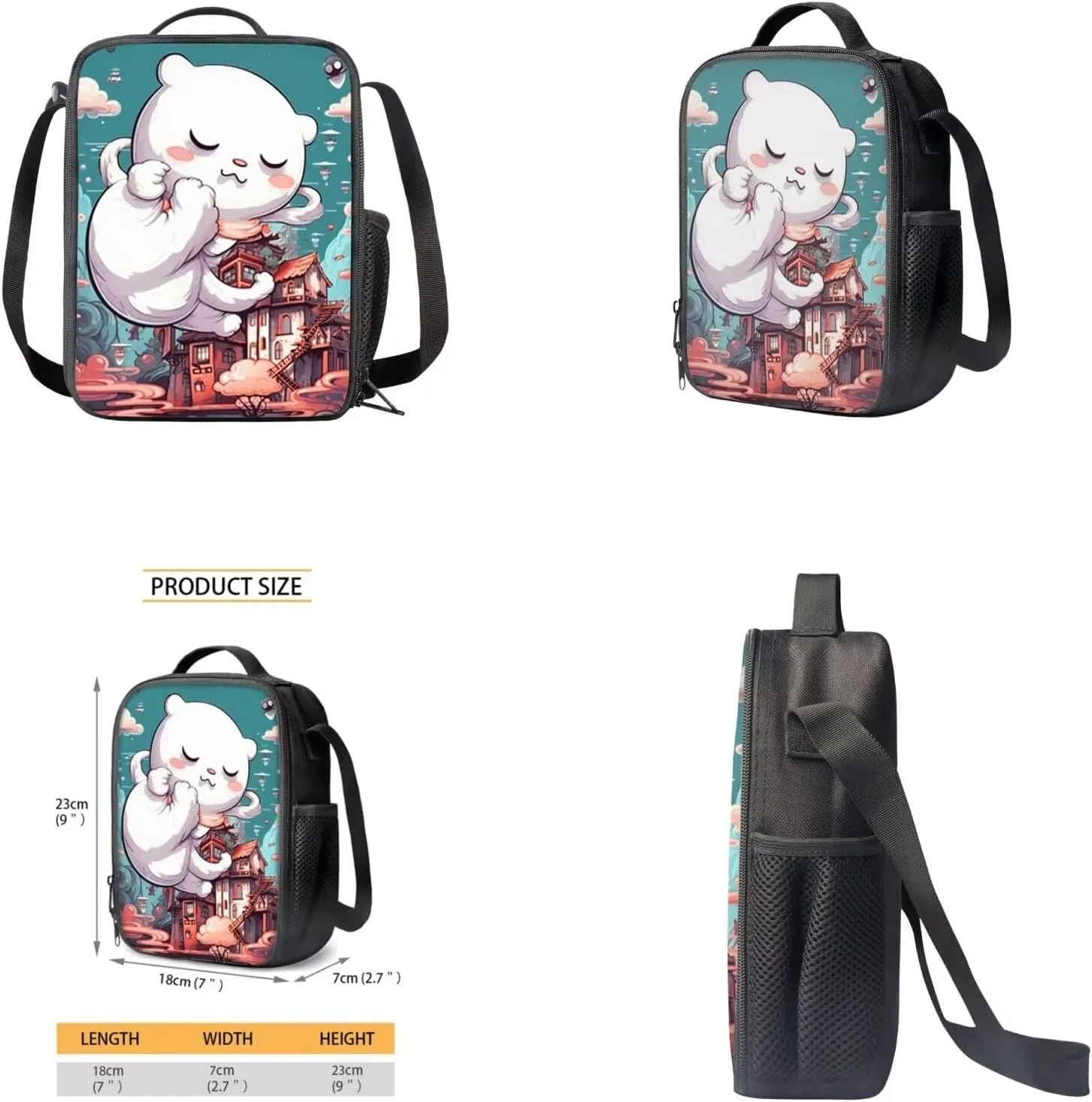 Cartoom Bear Backpack and Lunch Bag Set for Girls 3rd to 8th Grade Multi-Pockets School Bag for Boys Keep Warm Kids Lunch Bag for Middle School Secondary Schools
