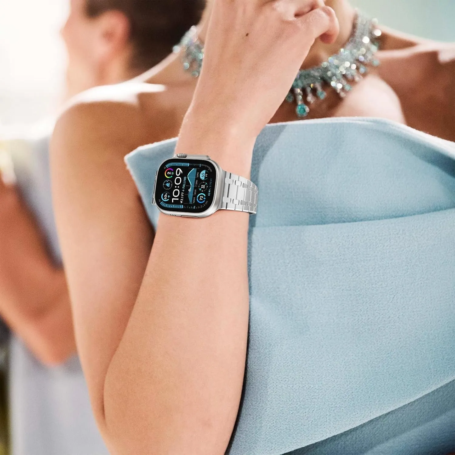 CHANCHY Stainless Steel Band Compatible with Apple Watch Ultra 2 Band 49mm, Series 10 46mm, 9/8/7 45mm, SE2/SE 6/5/4 44mm, 3/2/1 42mm, Metal Strap for Men Women (Frosted Silver, 49mm 46mm 45mm 44mm)