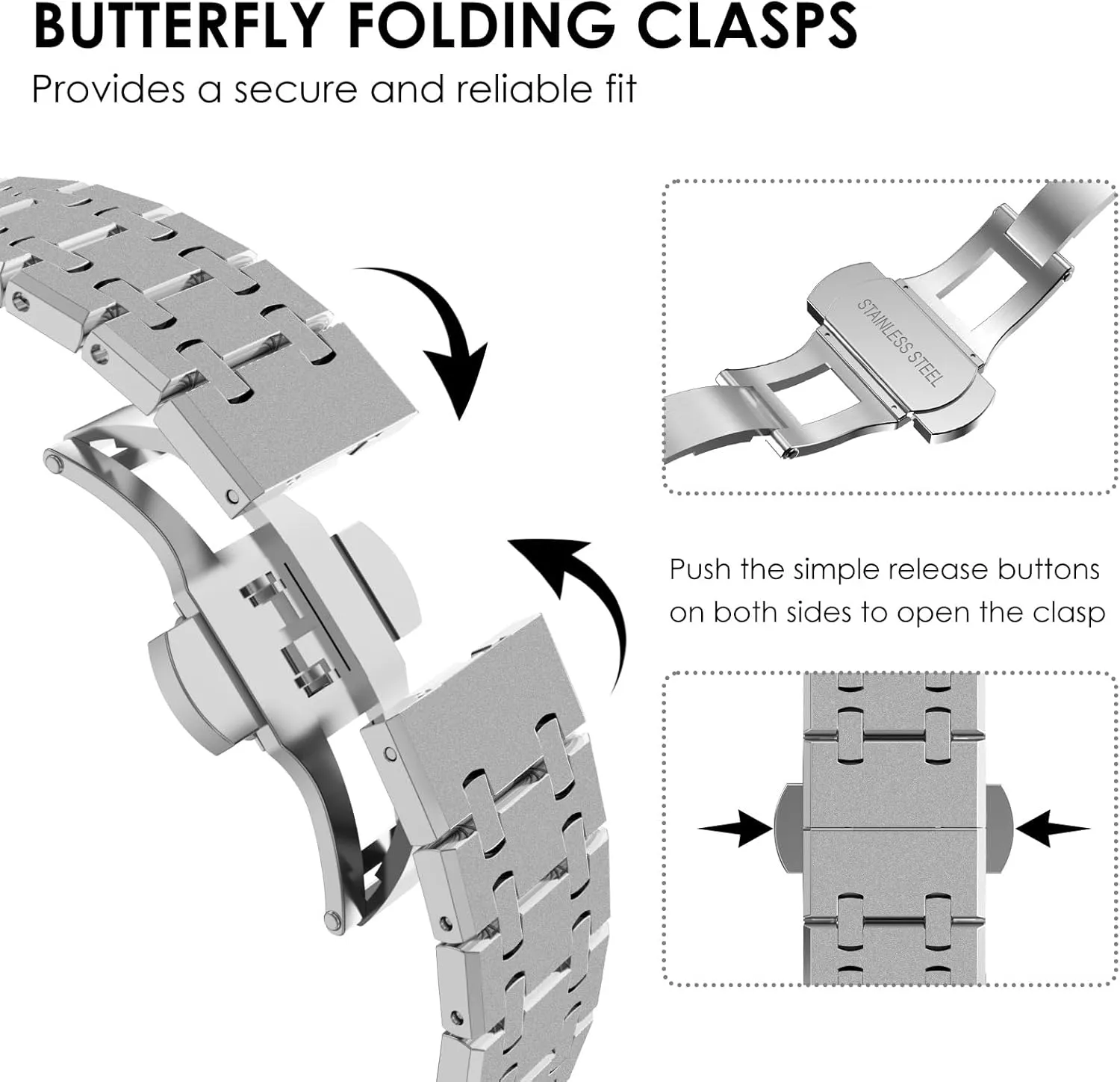 CHANCHY Stainless Steel Band Compatible with Apple Watch Ultra 2 Band 49mm, Series 10 46mm, 9/8/7 45mm, SE2/SE 6/5/4 44mm, 3/2/1 42mm, Metal Strap for Men Women (Frosted Silver, 49mm 46mm 45mm 44mm)