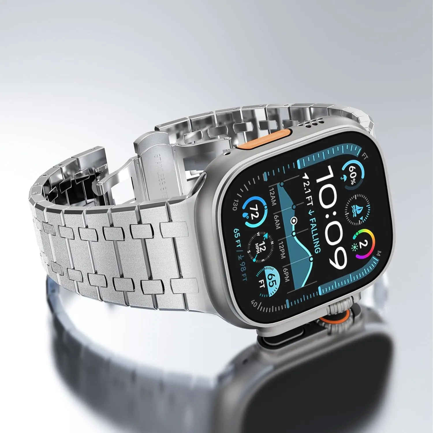 CHANCHY Stainless Steel Band Compatible with Apple Watch Ultra 2 Band 49mm, Series 10 46mm, 9/8/7 45mm, SE2/SE 6/5/4 44mm, 3/2/1 42mm, Metal Strap for Men Women (Frosted Silver, 49mm 46mm 45mm 44mm)
