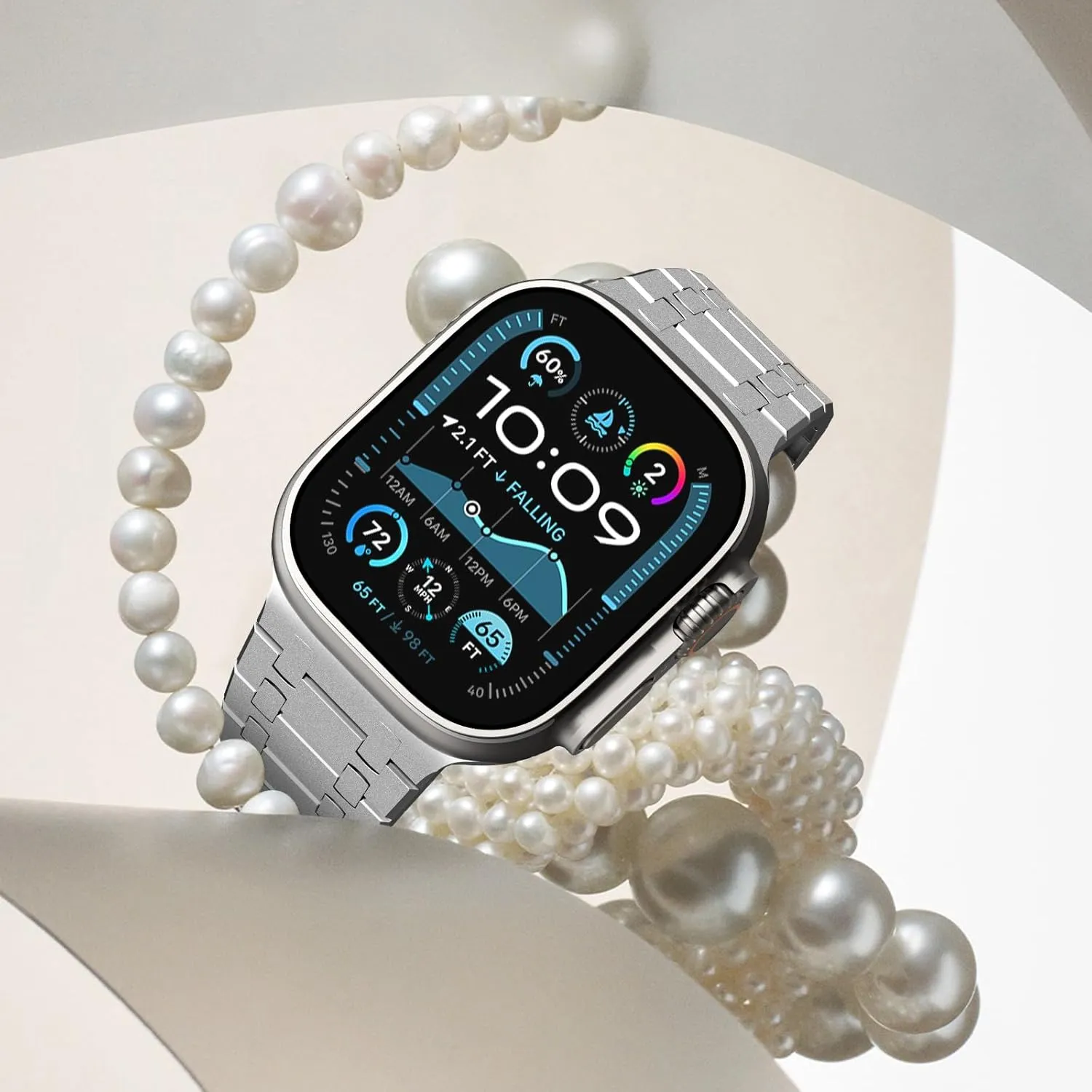 CHANCHY Stainless Steel Band Compatible with Apple Watch Ultra 2 Band 49mm, Series 10 46mm, 9/8/7 45mm, SE2/SE 6/5/4 44mm, 3/2/1 42mm, Metal Strap for Men Women (Frosted Silver, 49mm 46mm 45mm 44mm)