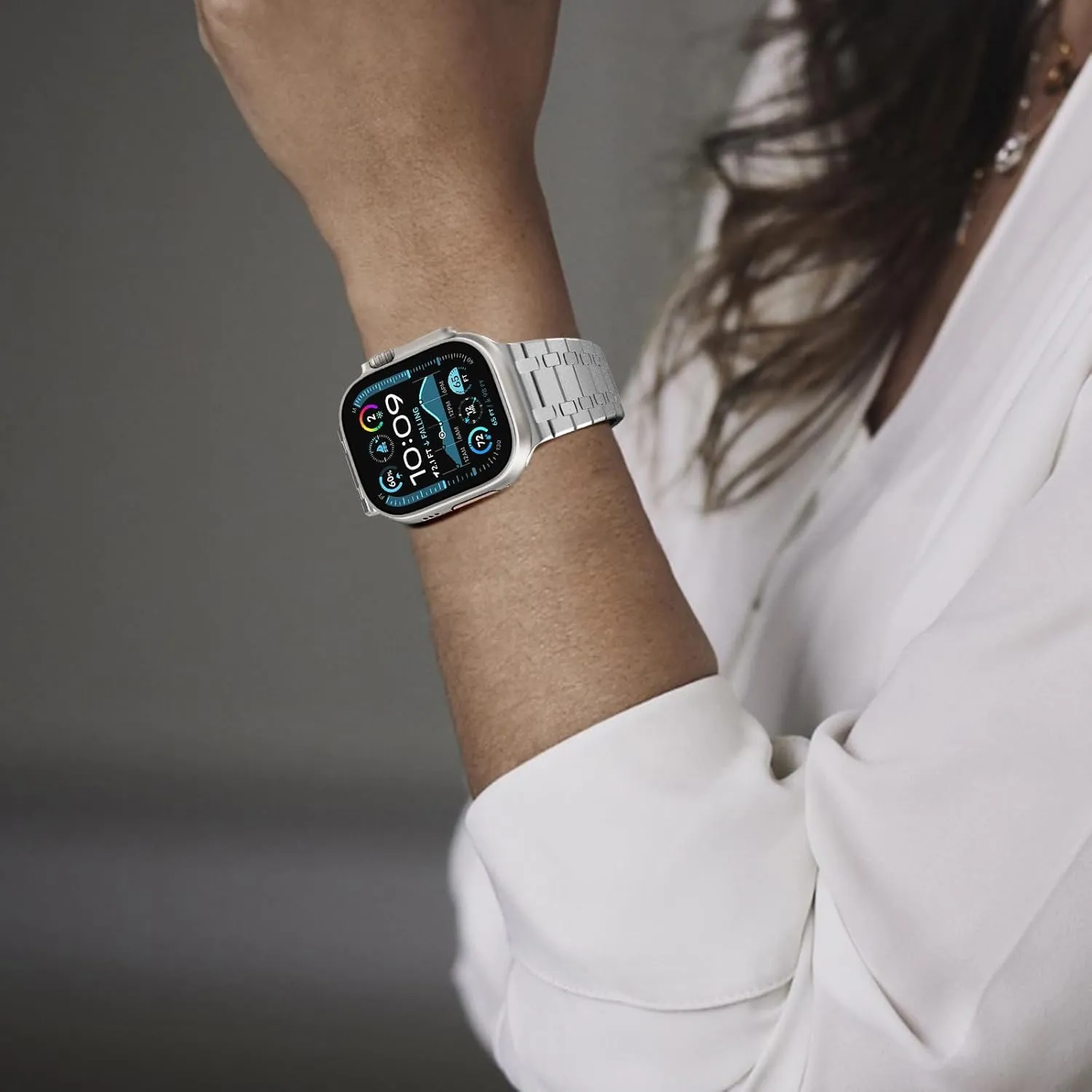 CHANCHY Stainless Steel Band Compatible with Apple Watch Ultra 2 Band 49mm, Series 10 46mm, 9/8/7 45mm, SE2/SE 6/5/4 44mm, 3/2/1 42mm, Metal Strap for Men Women (Frosted Silver, 49mm 46mm 45mm 44mm)
