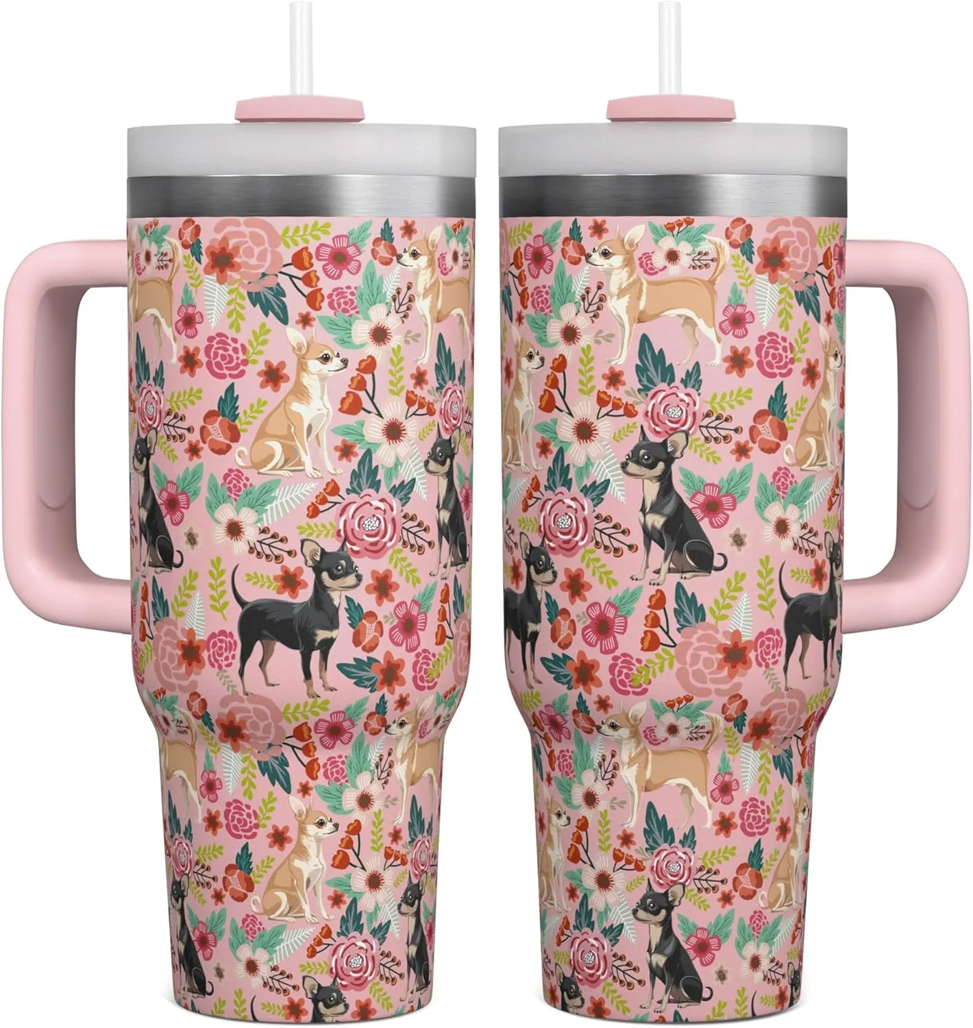 Chihuahua Lovers Gifts for Women - 30 Oz Chihuahua Tumbler with Handle and Straw - Chihuahua Cup for Chihuahua Lovers - Chihuahua Coffee Mug for Owner Gifts - Chihuahua Water Bottle Dog Lovers