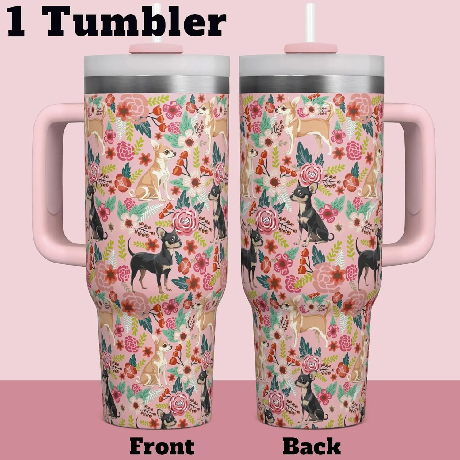Chihuahua Lovers Gifts for Women - 30 Oz Chihuahua Tumbler with Handle and Straw - Chihuahua Cup for Chihuahua Lovers - Chihuahua Coffee Mug for Owner Gifts - Chihuahua Water Bottle Dog Lovers
