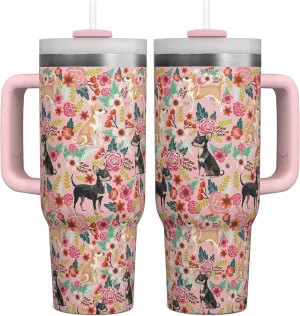 Chihuahua Lovers Gifts for Women - 30 Oz Chihuahua Tumbler with Handle and Straw - Chihuahua Cup for Chihuahua Lovers - Chihuahua Coffee Mug for Owner Gifts - Chihuahua Water Bottle Dog Lovers