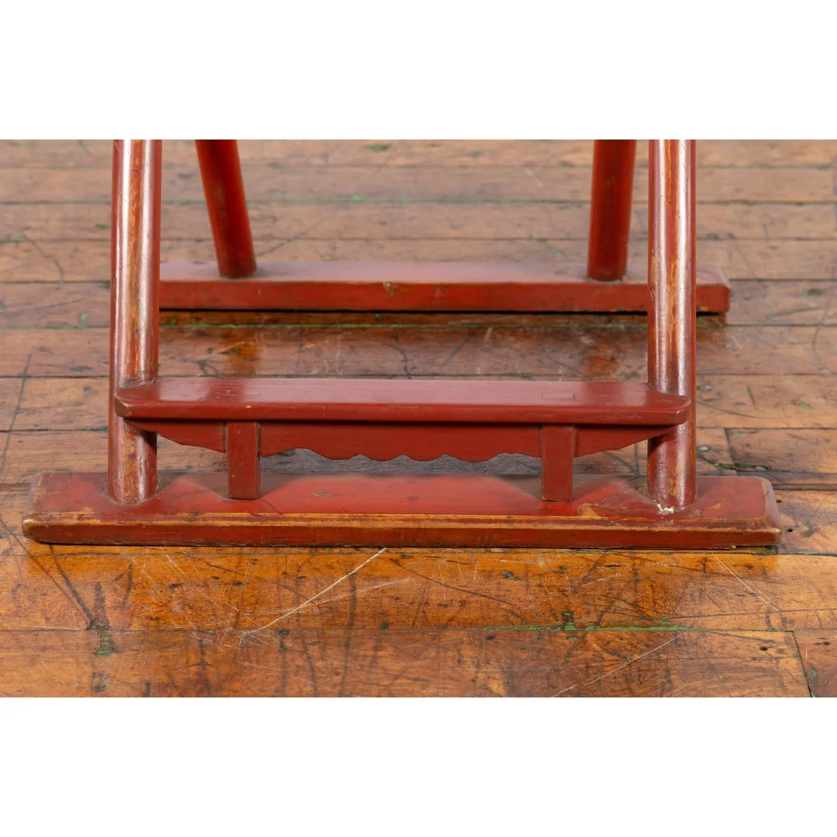 Chinese Early 20th Century Red Lacquer Traveller's Folding Chair with Woven Seat