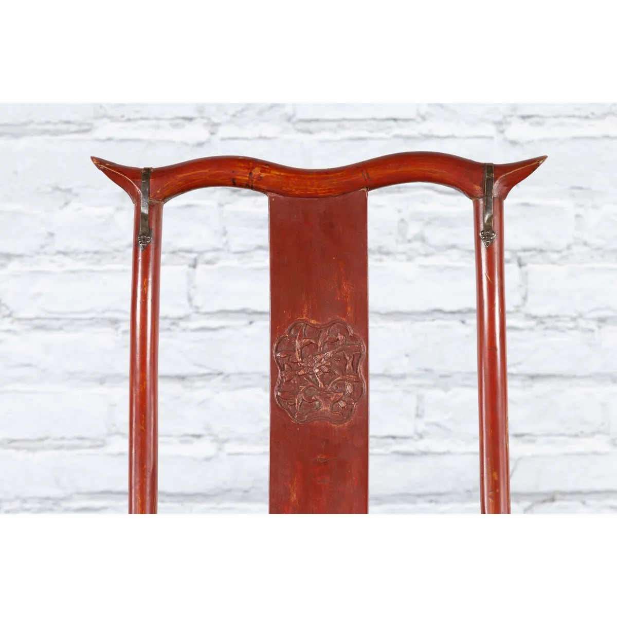 Chinese Early 20th Century Red Lacquer Traveller's Folding Chair with Woven Seat