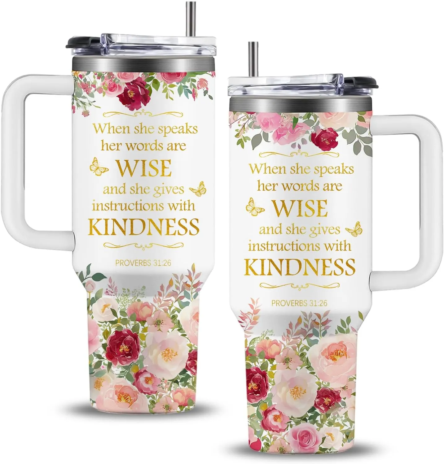 Christian Gifts for Women, Christian Art Gifts Floral Tumbler 40oz, Inspirational Religious Gift for Women Girl, Catholic Spiritual Faith Gift with Bible Verse: When She Speaks –Proverbs 31:26