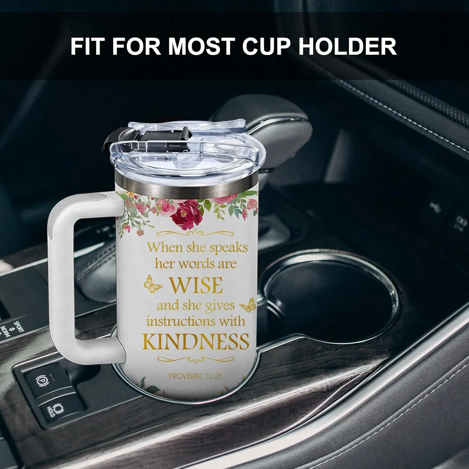 Christian Gifts for Women, Christian Art Gifts Floral Tumbler 40oz, Inspirational Religious Gift for Women Girl, Catholic Spiritual Faith Gift with Bible Verse: When She Speaks –Proverbs 31:26