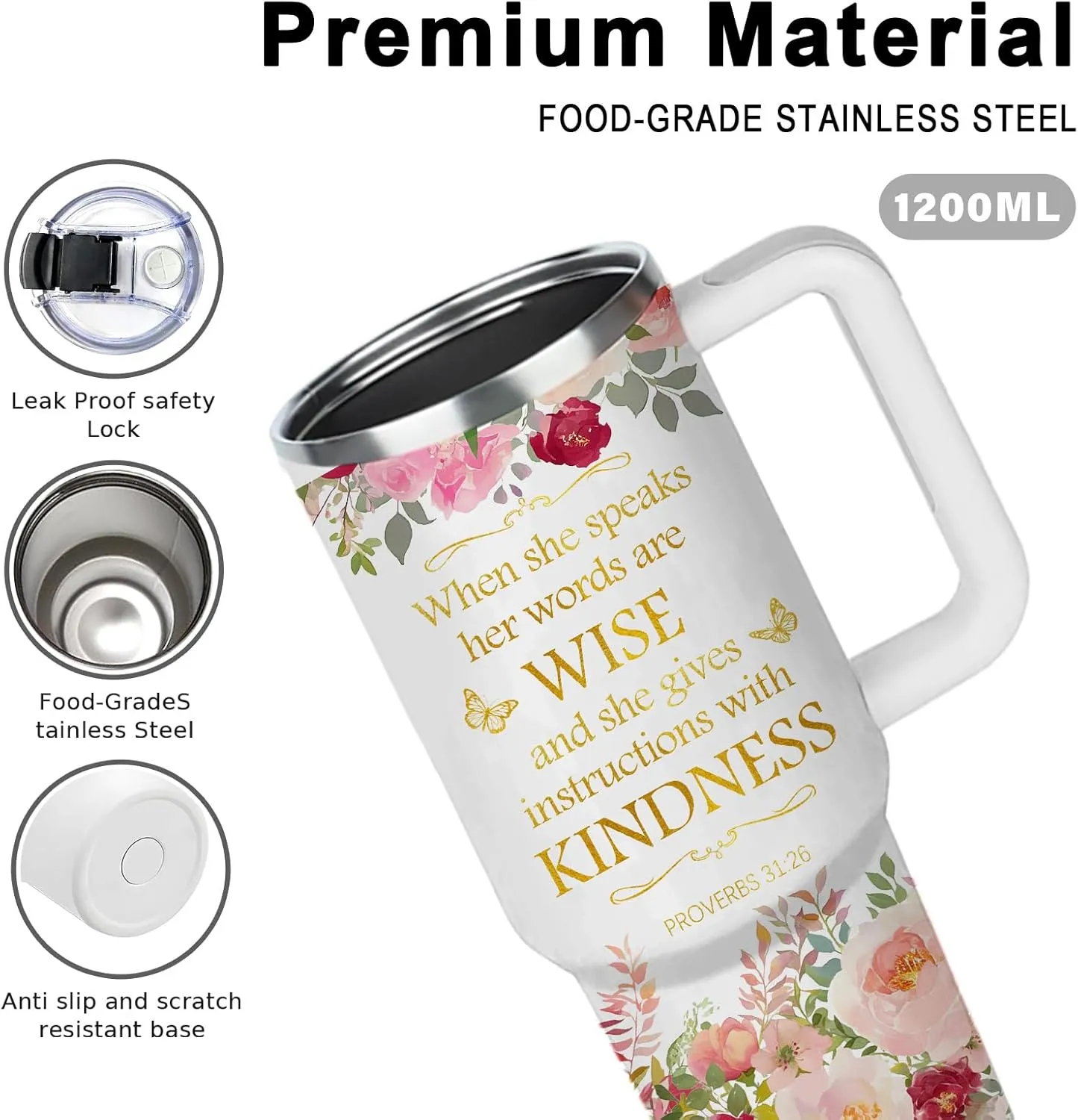 Christian Gifts for Women, Christian Art Gifts Floral Tumbler 40oz, Inspirational Religious Gift for Women Girl, Catholic Spiritual Faith Gift with Bible Verse: When She Speaks –Proverbs 31:26