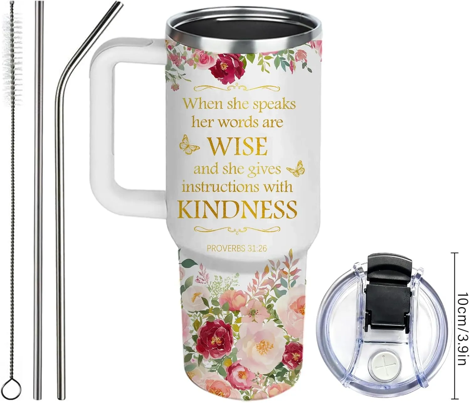 Christian Gifts for Women, Christian Art Gifts Floral Tumbler 40oz, Inspirational Religious Gift for Women Girl, Catholic Spiritual Faith Gift with Bible Verse: When She Speaks –Proverbs 31:26