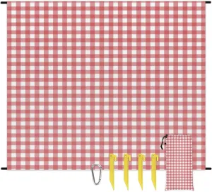 Christmas Day Beach Blanket, Sandproof Beach Mat, 68 x 59 Waterproof Quick Drying Sand Free Mat with 4 x Ground Spikes for Outdoor Travel Camping Hiking, Buffalo Plaid