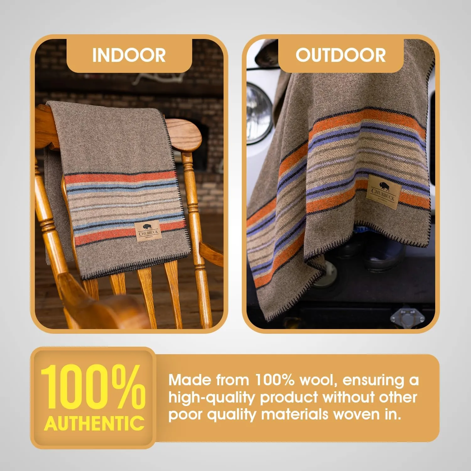 Chubbuck 100% Wool Blanket Camping (60" x 84") - Large Wool Blanket for Outdoor, Survival Kit, Emergency, Camping and Home Use - Fire Retardant, Soft and Warm Blankets for Winter (Forest)
