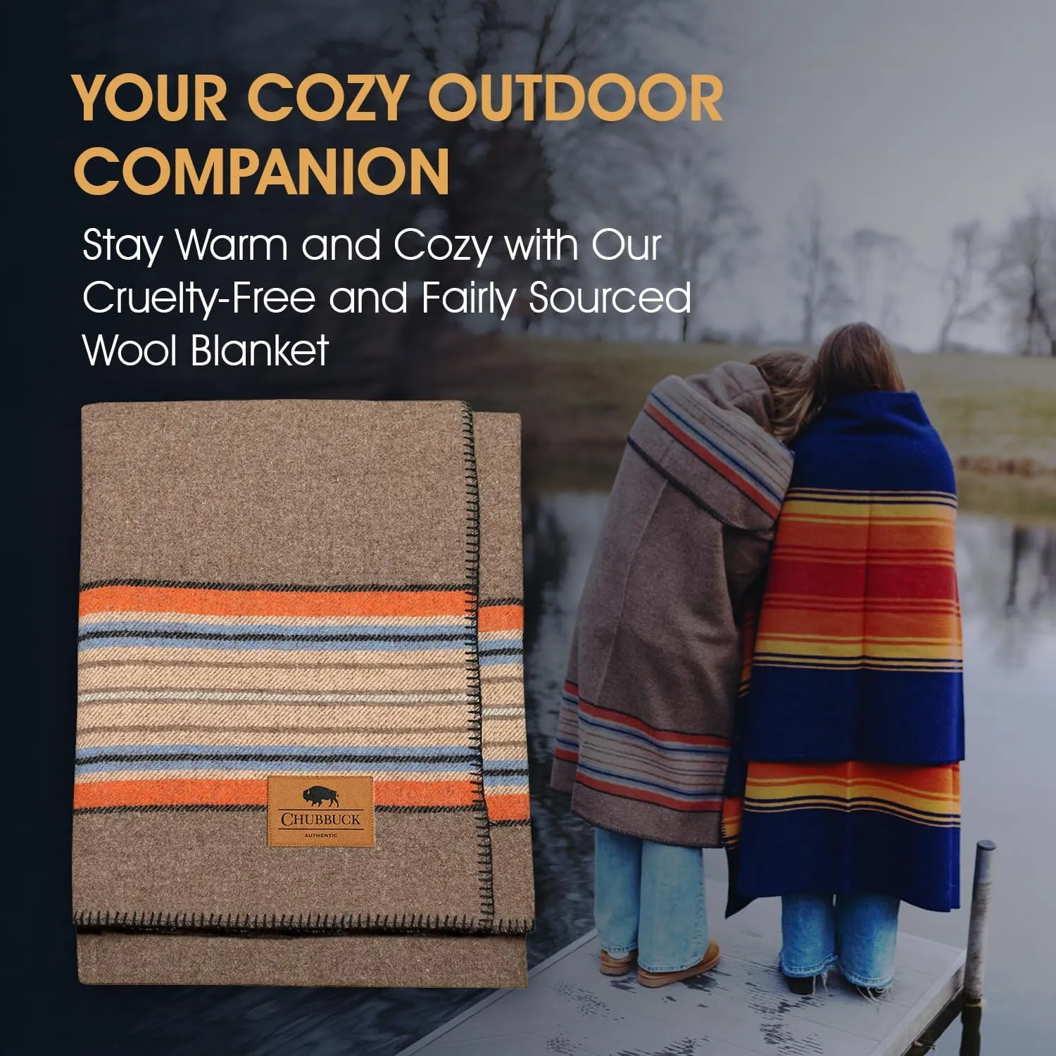 Chubbuck 100% Wool Blanket Camping (60" x 84") - Large Wool Blanket for Outdoor, Survival Kit, Emergency, Camping and Home Use - Fire Retardant, Soft and Warm Blankets for Winter (Forest)