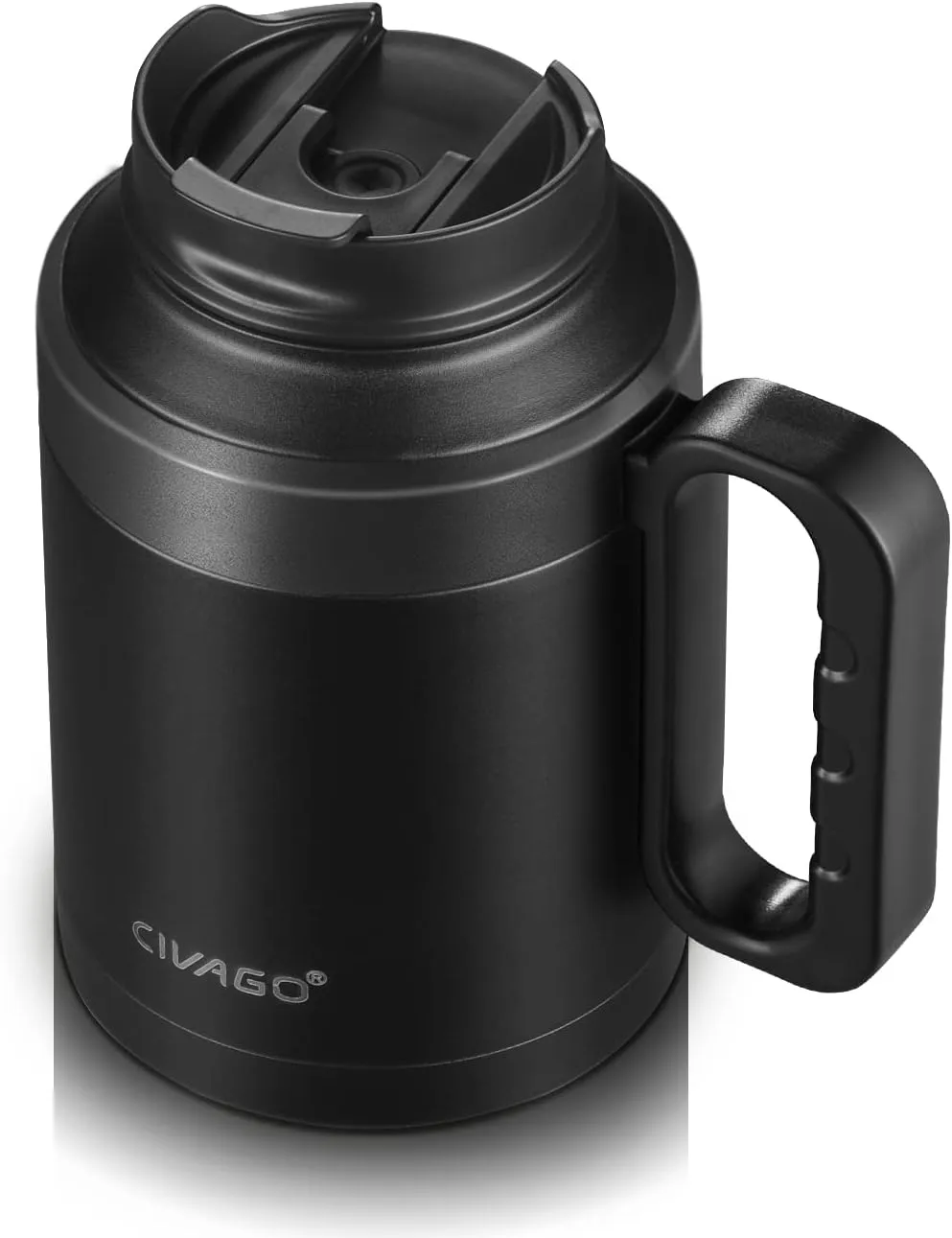 CIVAGO 50 oz Insulated Tumbler Mug with Lid and Straw, Vacuum Travel Coffee Mug with Handle, Double Wall Stainless Steel Water Cup Bottle, Black