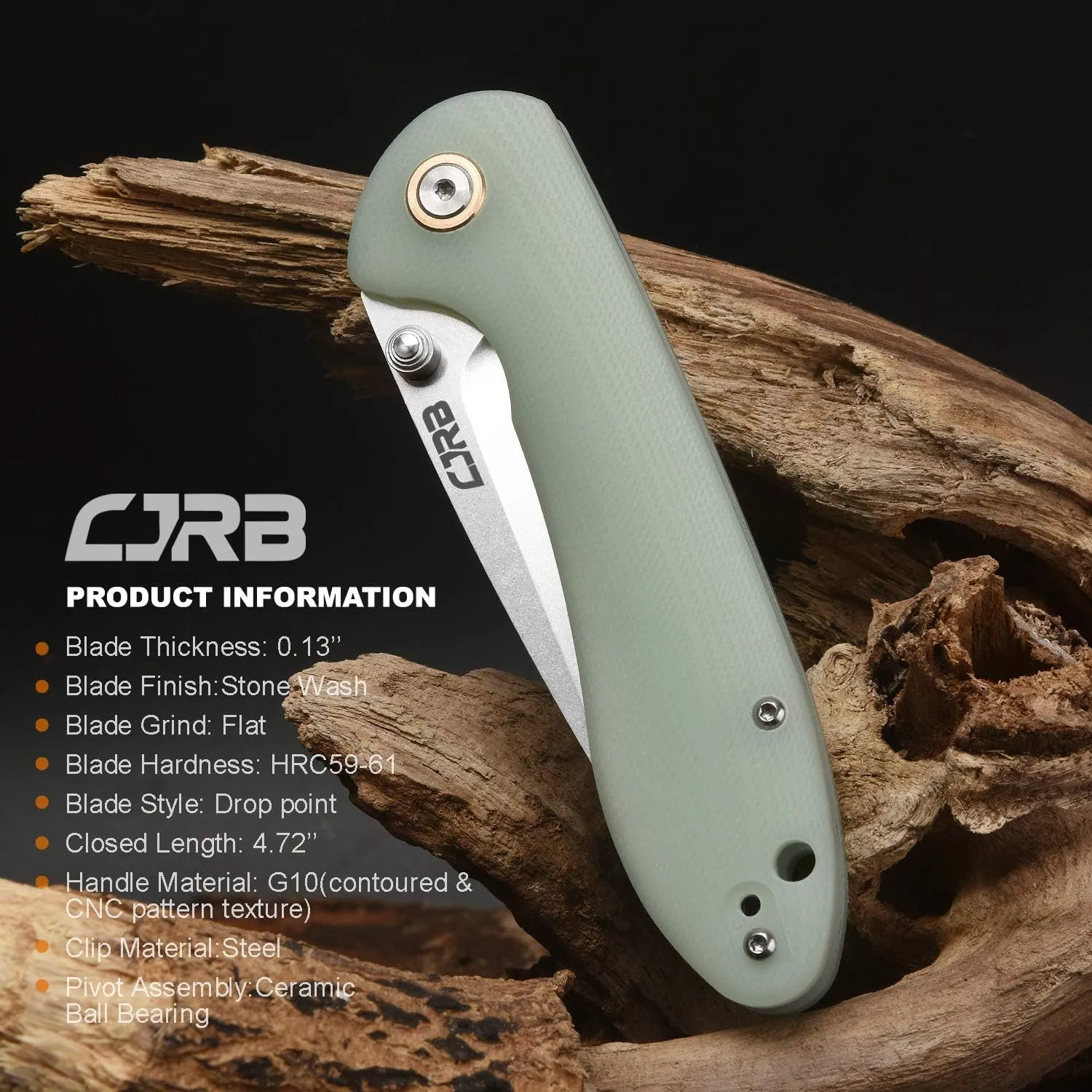 CJRB Feldspar Pocket Folding Knife Stonewash AR-RPM9 Steel Blade G10 Tactical Handle EDC Knives Green-Large (J1912)