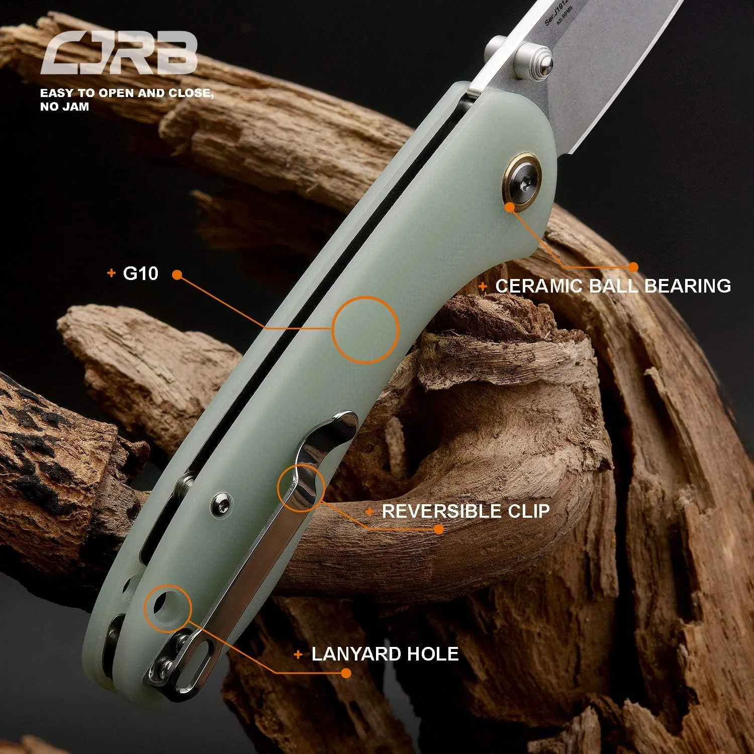 CJRB Feldspar Pocket Folding Knife Stonewash AR-RPM9 Steel Blade G10 Tactical Handle EDC Knives Green-Large (J1912)