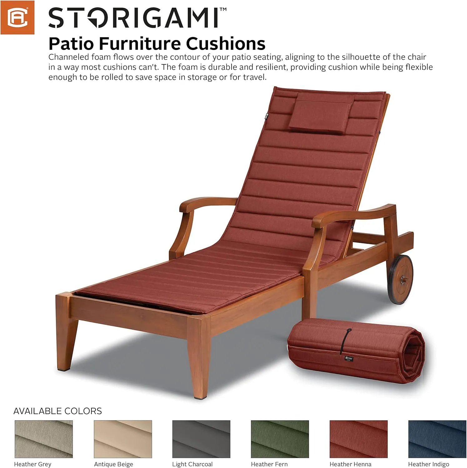 Classic Accessories Storigami Water-Resistant 80 x 26 Inch Chaise Lounge Cushion, Heather Henna, Patio Cushion
