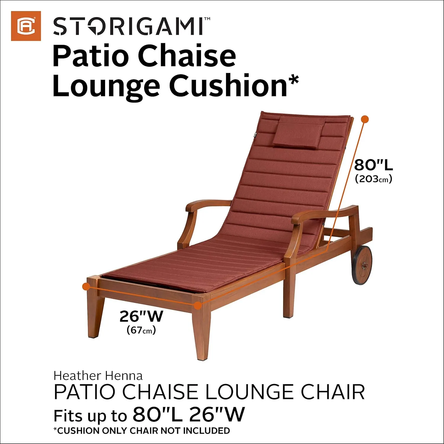 Classic Accessories Storigami Water-Resistant 80 x 26 Inch Chaise Lounge Cushion, Heather Henna, Patio Cushion