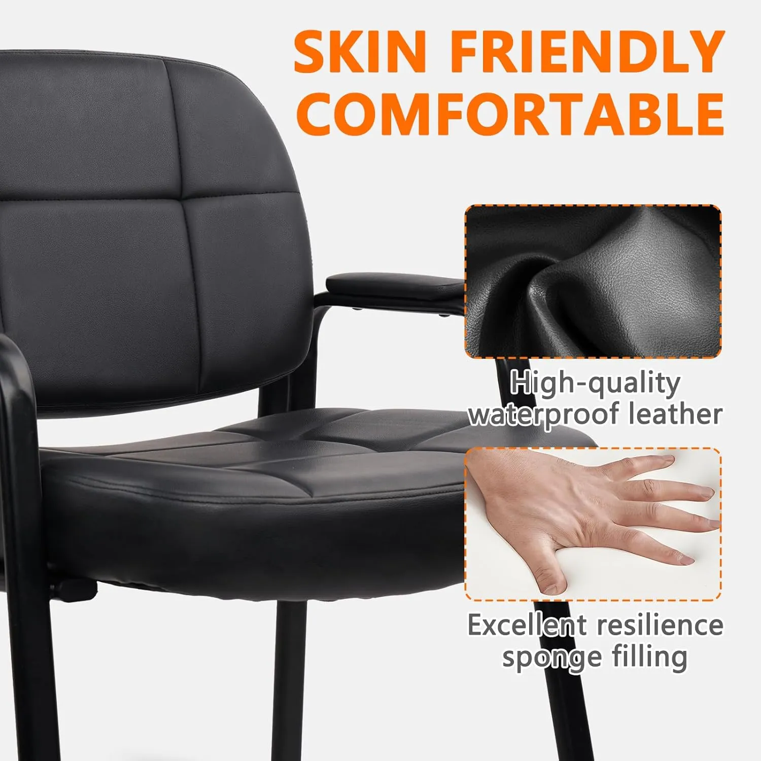 CLATINA Big & Tall 400 lbs Waiting Room Guest Chair, Leather Office Reception Chair No Wheels with Padded Arms for Elderly Home Desk Conference Room Lobby Side Salon Clinic, Black(2 Pack)