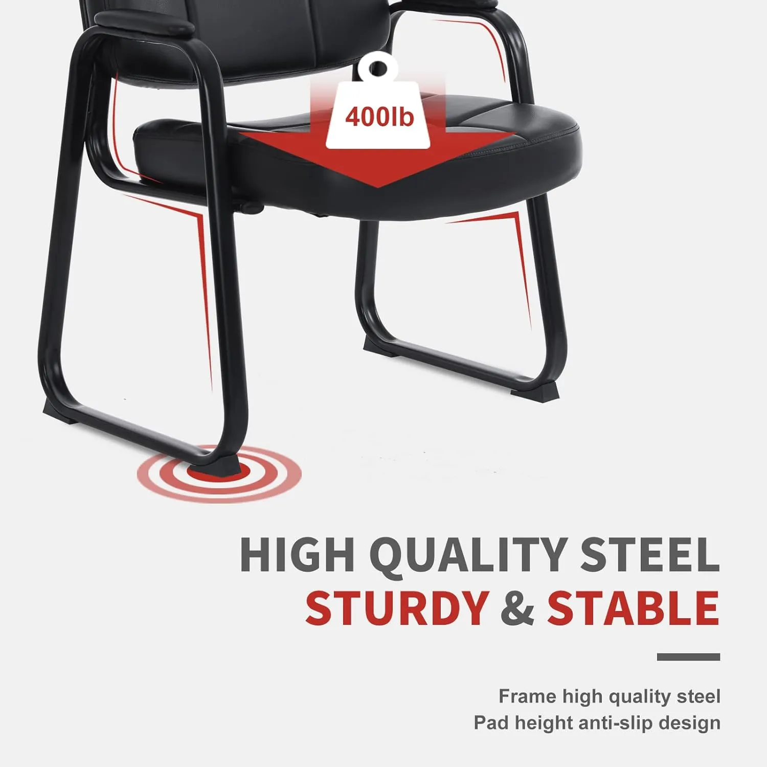 CLATINA Big & Tall 400 lbs Waiting Room Guest Chair with Thick and Comfortable Cushion and Back, Padded Arm Rest, Solid Sled Base, Suitable for Office Area Conference Reception Room (1 Pack)