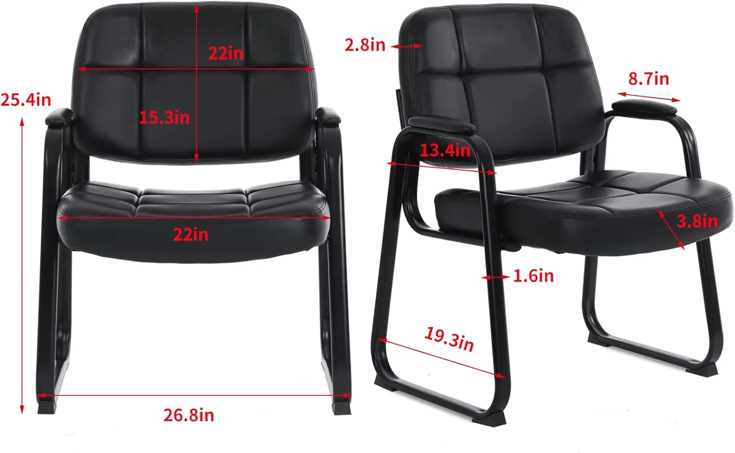 CLATINA Big & Tall 400 lbs Waiting Room Guest Chair with Thick and Comfortable Cushion and Back, Padded Arm Rest, Solid Sled Base, Suitable for Office Area Conference Reception Room (1 Pack)