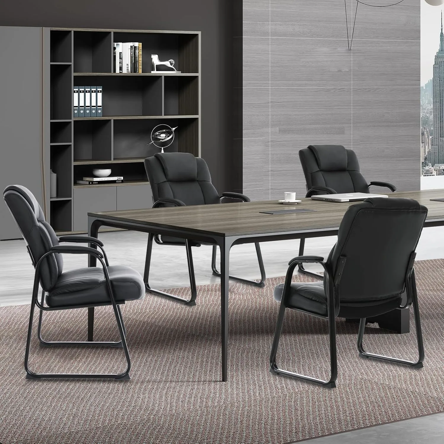 CLATINA Big & Tall 500 lb. Guest Chair, Leather Reception Chairs with Sled Base and Padded Arm Rest for Waiting Room Office Home and Meeting Conference-Black