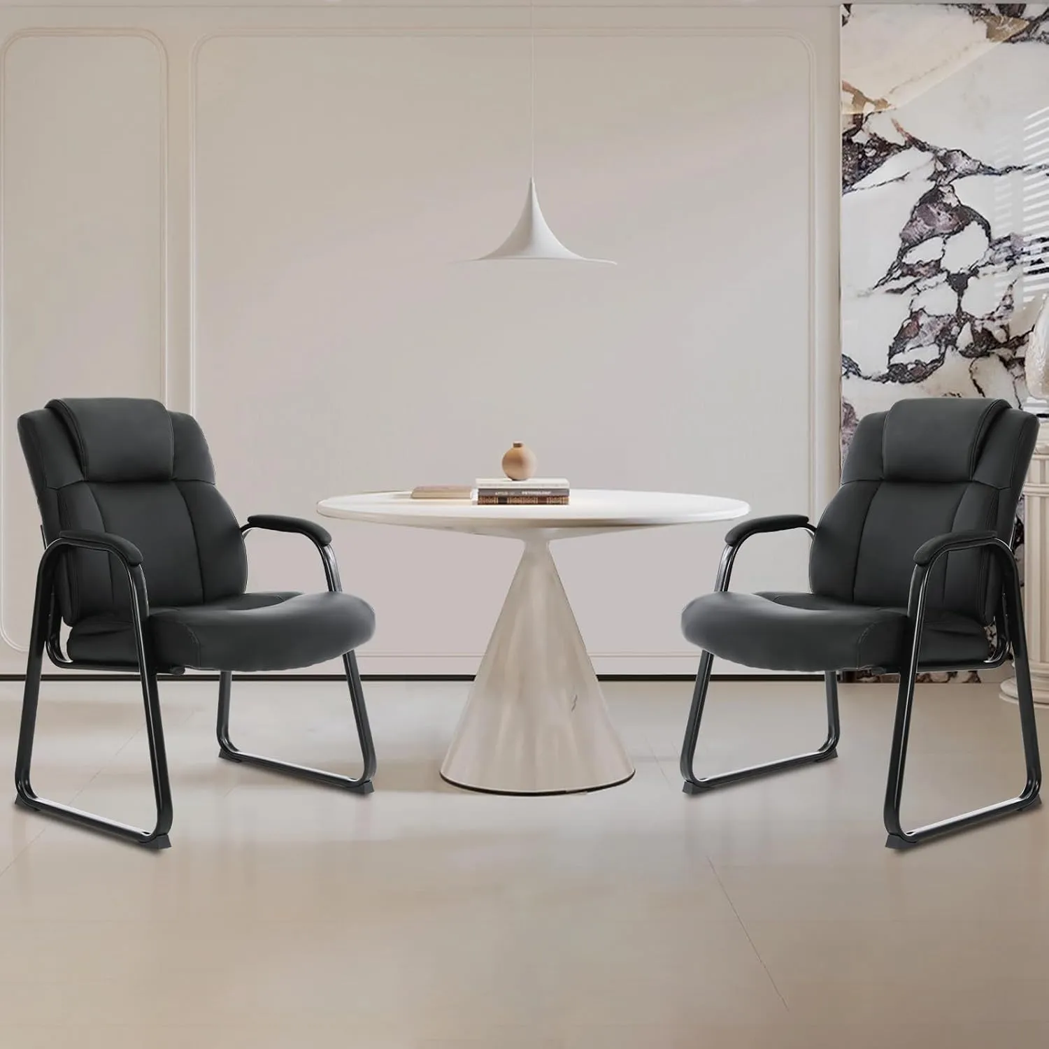 CLATINA Big & Tall 500 lb. Guest Chair, Leather Reception Chairs with Sled Base and Padded Arm Rest for Waiting Room Office Home and Meeting Conference-Black
