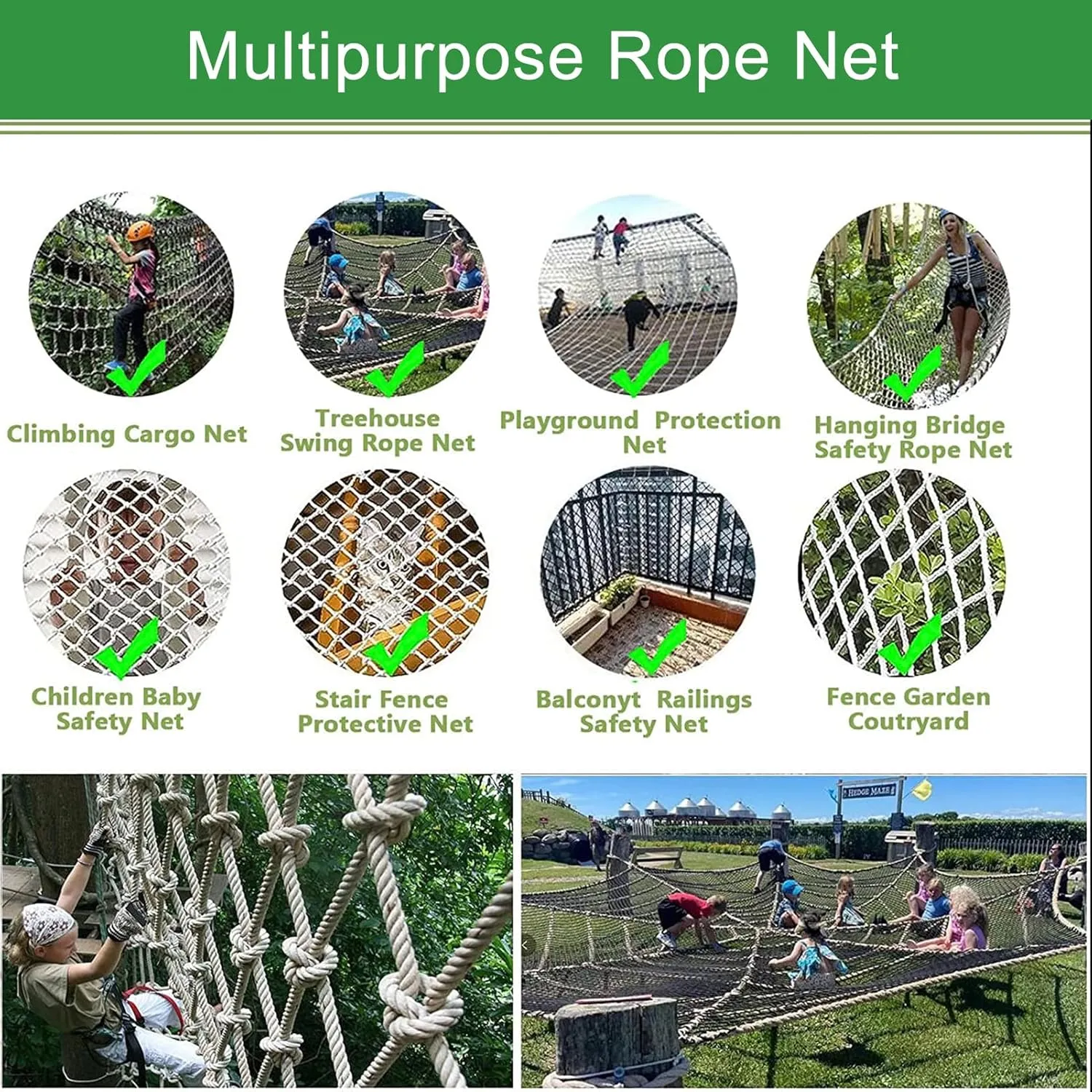 Climbing Rope Net Heavy Duty Climbing Net Safety Netting Balcony Stairs Fence Garden Playground Protection Net Indoor & Outdoor Decor Rope Net(Size:6.5FTx6.5FT)