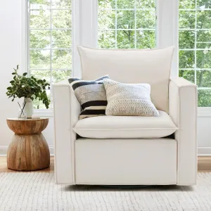 COLAMY Swivel Accent Chair, 34 Inches Wide Upholstered Arm Chair with Plump Back Pillow, Modern Sofa Living Room Chair for Bedroom, Corner, Reading Nook-Beige