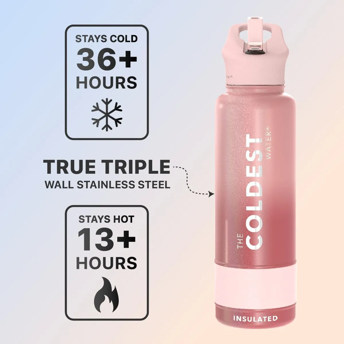 Coldest Insulated Water Bottle with Straw Lid - Stainless Steel Metal Thermos for Men & Women (Bellatrix Pink, 40 oz)
