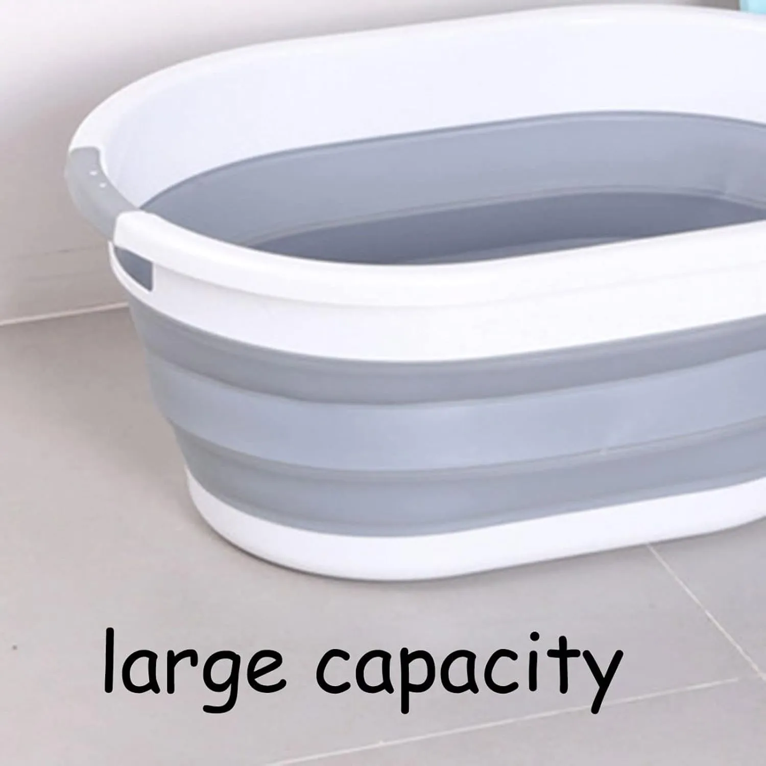 Collapsible wash Basin Folding Wash Basin Portable Household Collapsible Laundry Basket Grey Washing Tool Home Bathroom Plastic Products Outdoor Basins(US-Size L)