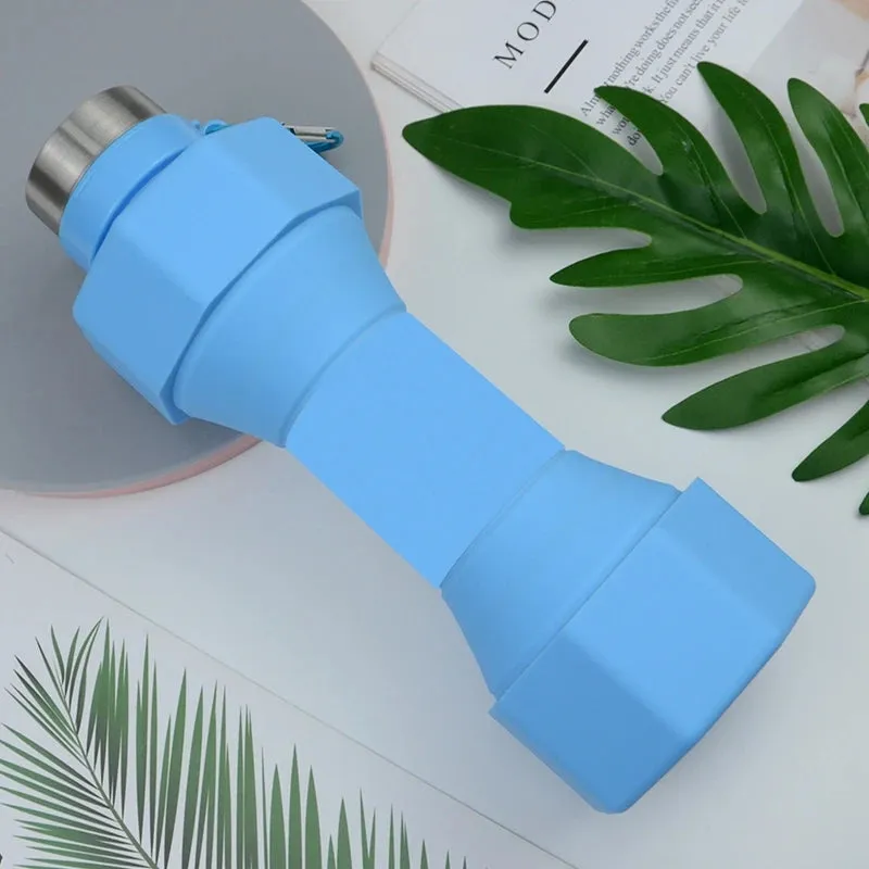 Collapsible Water Bottle 650ml Reuseable Silicone Foldable Fitness Dumbbells-shape Water Bottles Camp Cups For Sports Portable